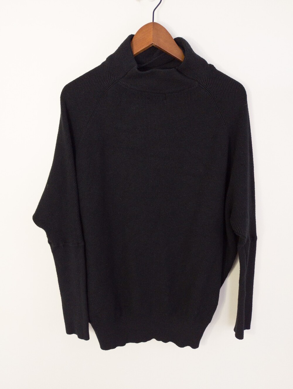 Blu Ivy Black Ribbed Slouch Neck Dolman Pullover Sweater S/M